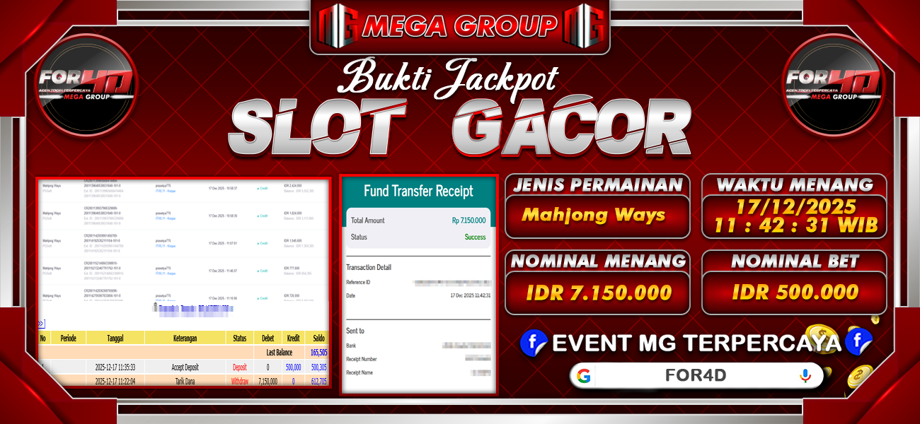 Bukti JP situs For4D hari Rabu, 17 Desember 2025